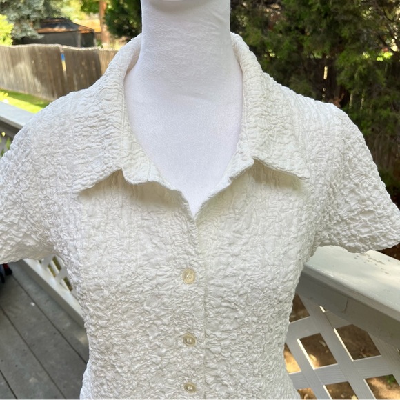 Anthropologie Women Collared Textured Midi Shirt Dress White SZ Small Short Slve - Picture 6 of 13